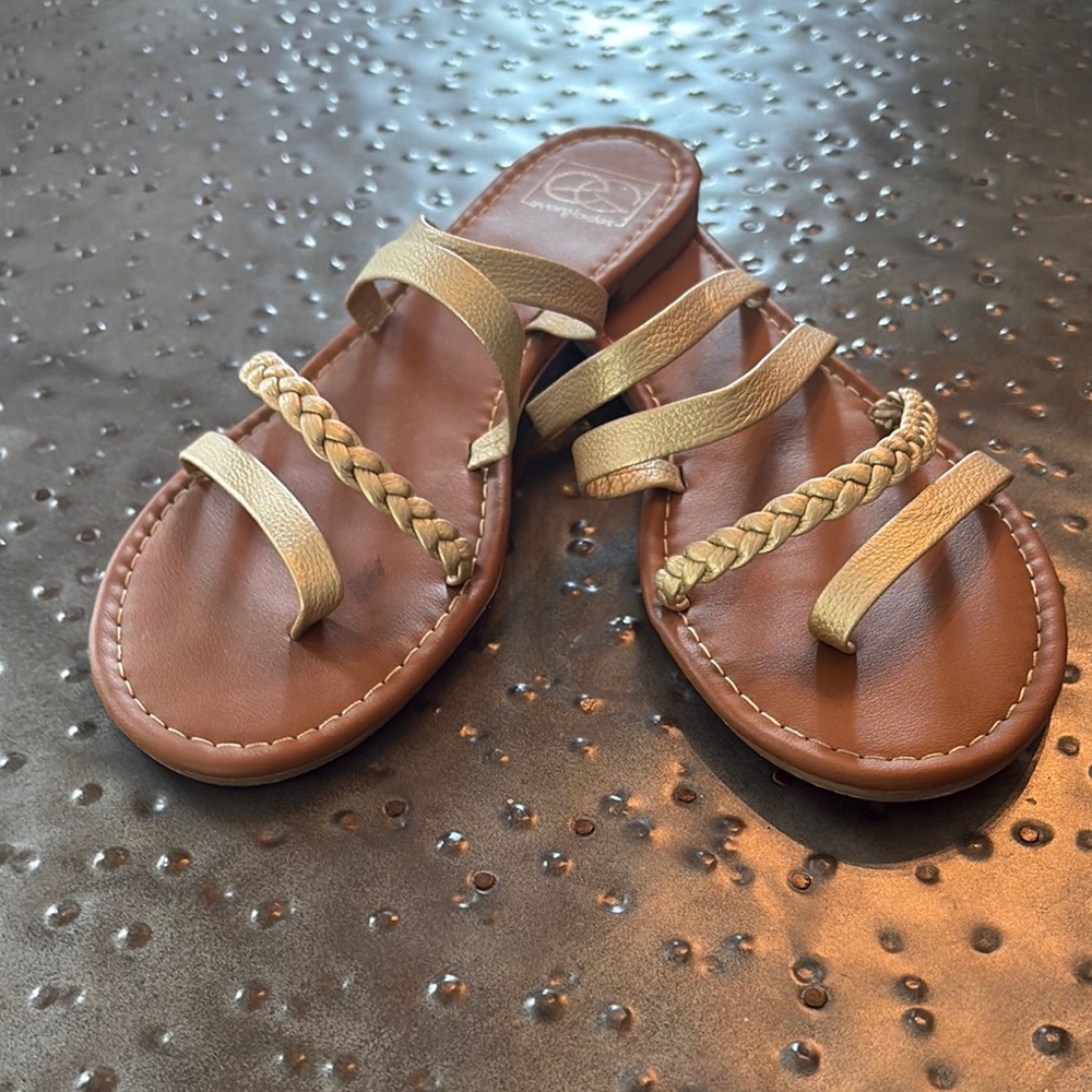 Gold Sandals with Intricate Straps and Braided Detail